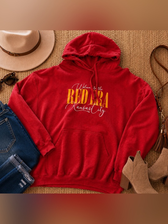 Tultex Tops - Red Era Kansas City Graphic Hoodie Sweatshirt XXL Red Pullover Kangaroo Pocket
